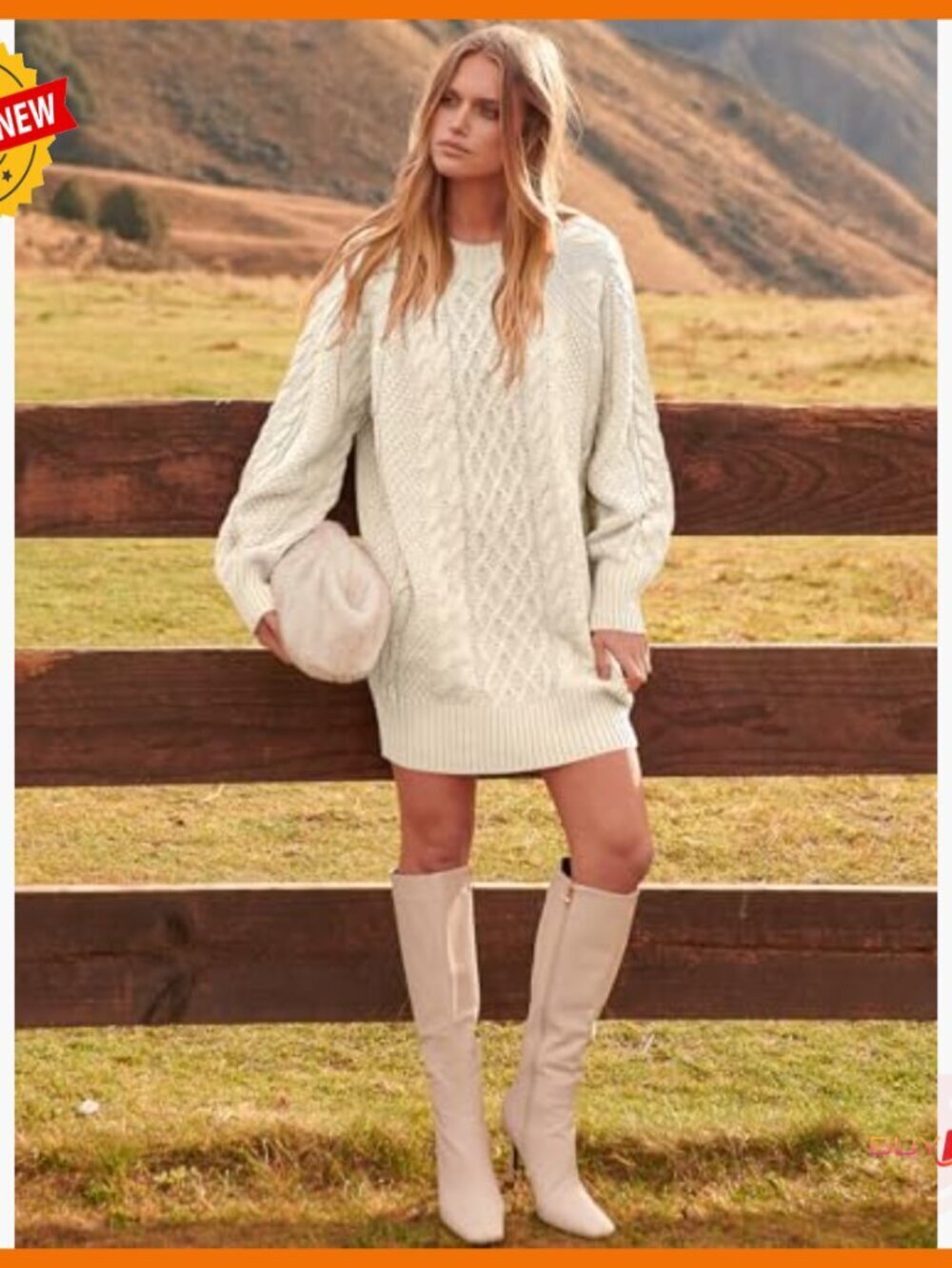 Oversized Cable Knit Sweater Dress Long Sleeve Chunky Winter Mini - Picture 4 of 7